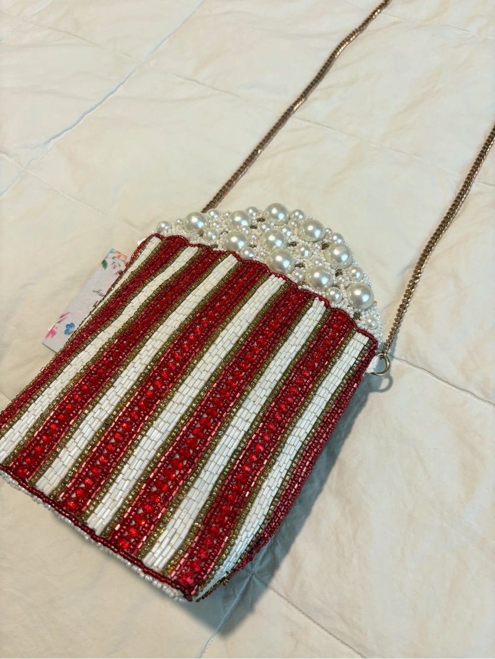 Beaded Popcorn Crossbody Bag Pearl Sequin Movie Night Purse - Picture 6 of 7